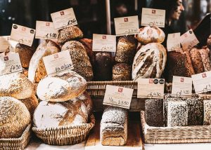 Loaves of bread at a bakery