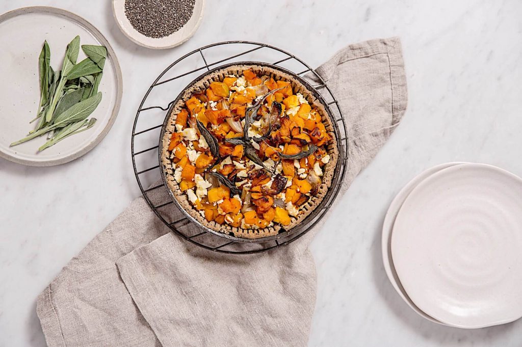 Pumpkin feta tart developed by recipe developer and dietitian, Joel Feren