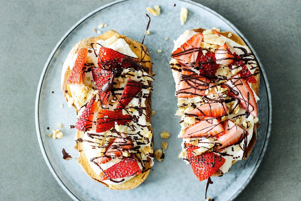 Dark chocolate and whipped ricotta bruschetta