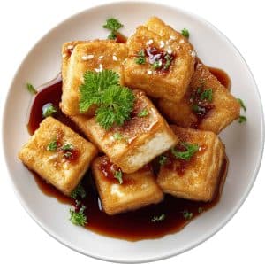 Bowl of fried tofu