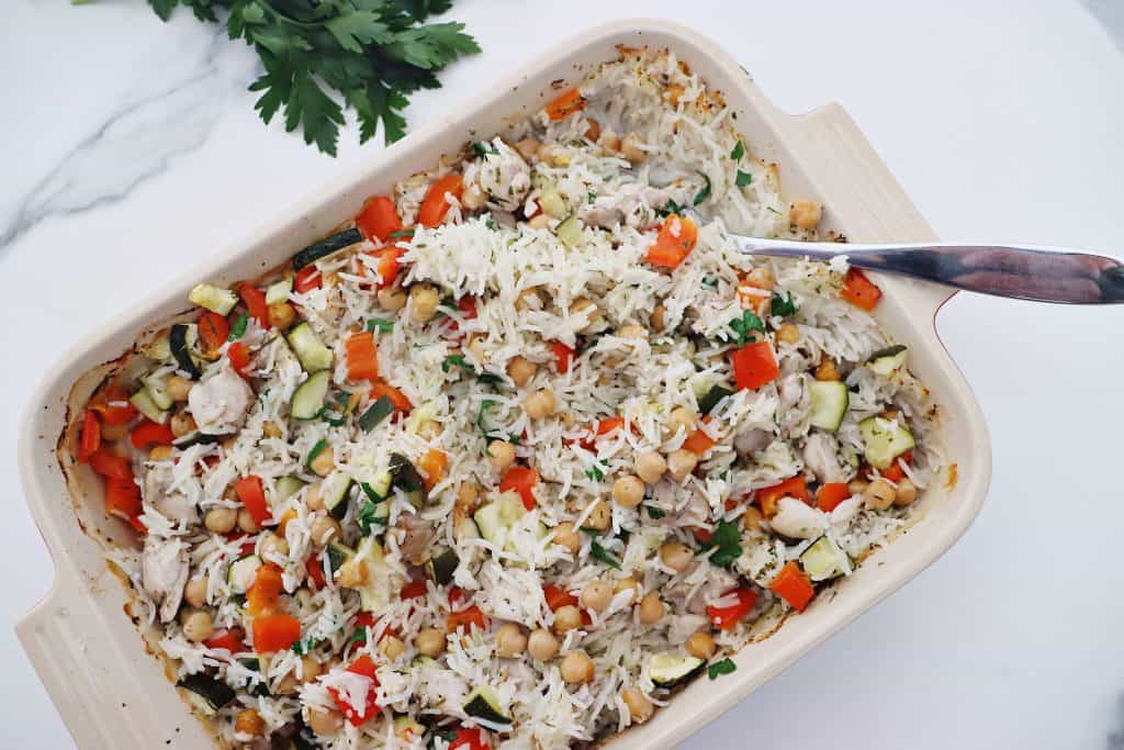 Lemon and herb chicken rice bake